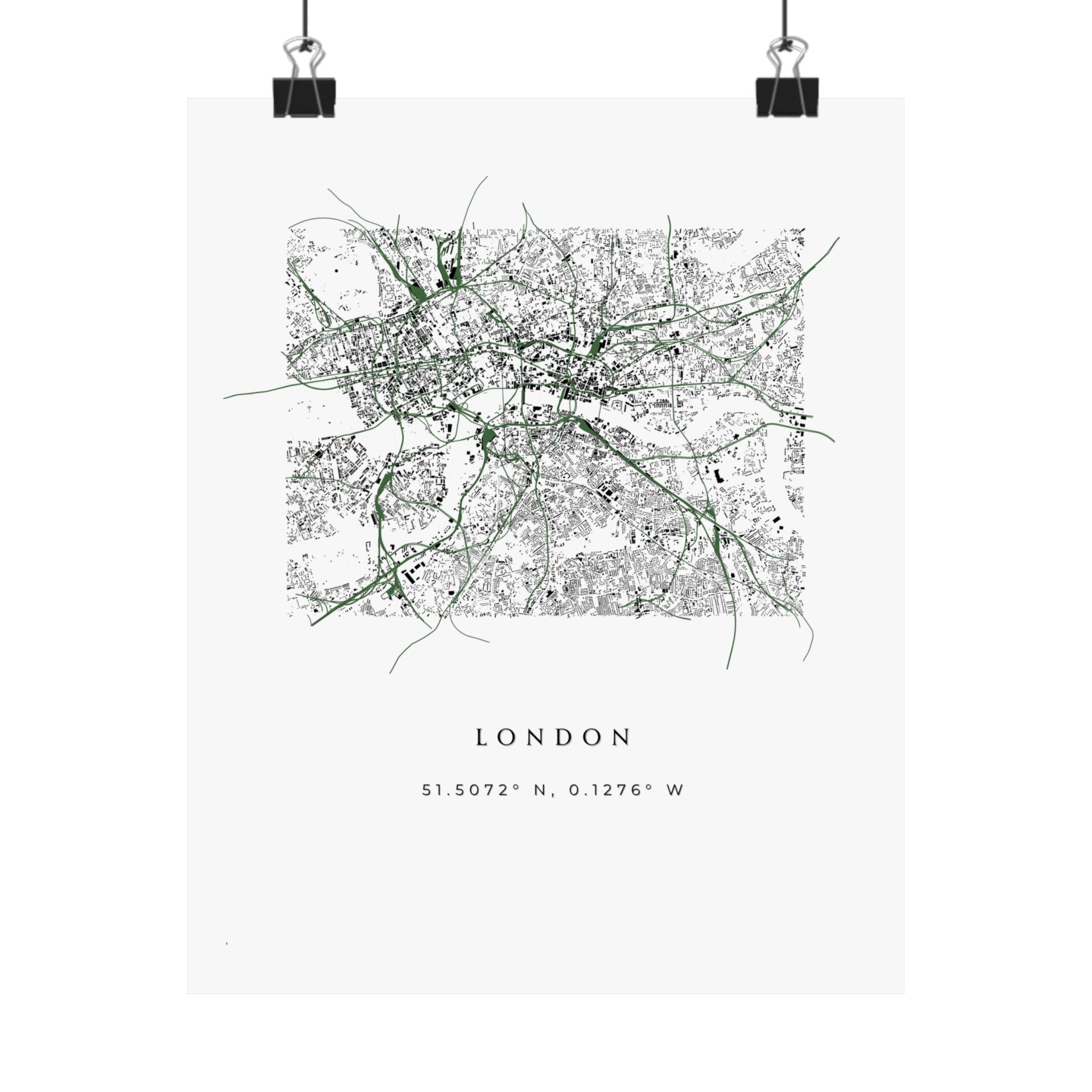 London Buildings and Railways Map Poster