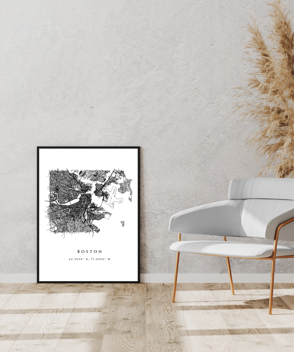 Framed Boston City Map Art