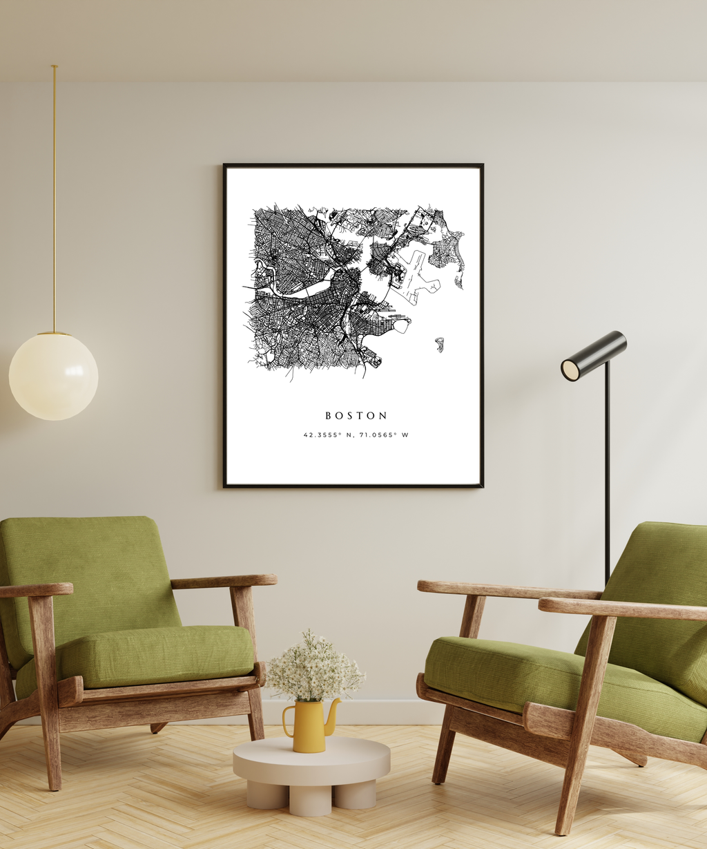 Framed Boston City Map Art
