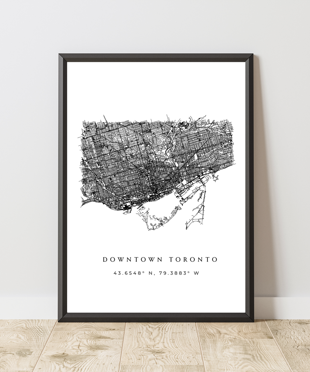 Framed Downtown Toronto Map Art