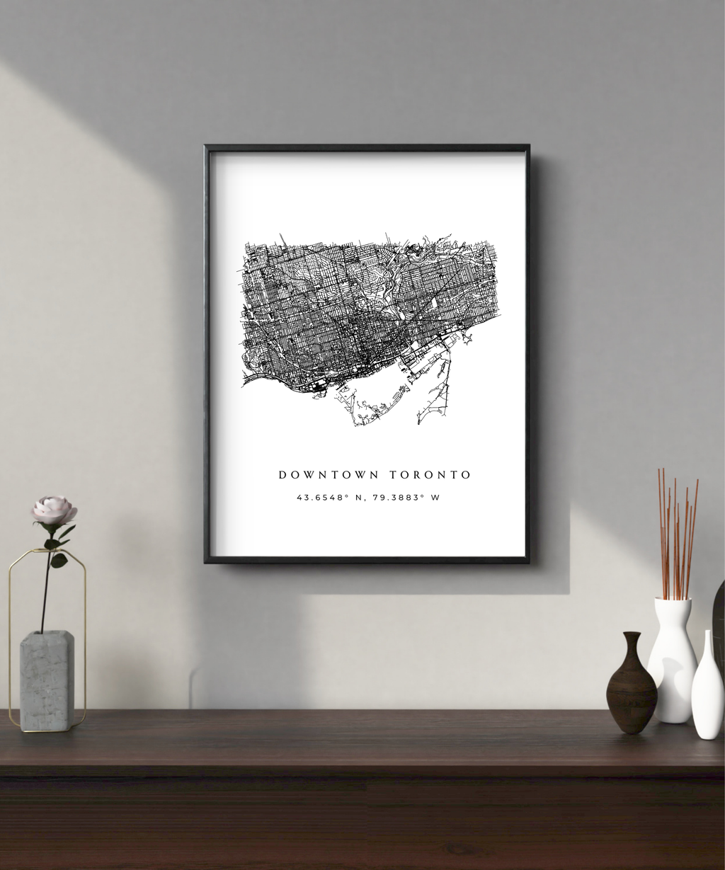 Framed Downtown Toronto Map Art