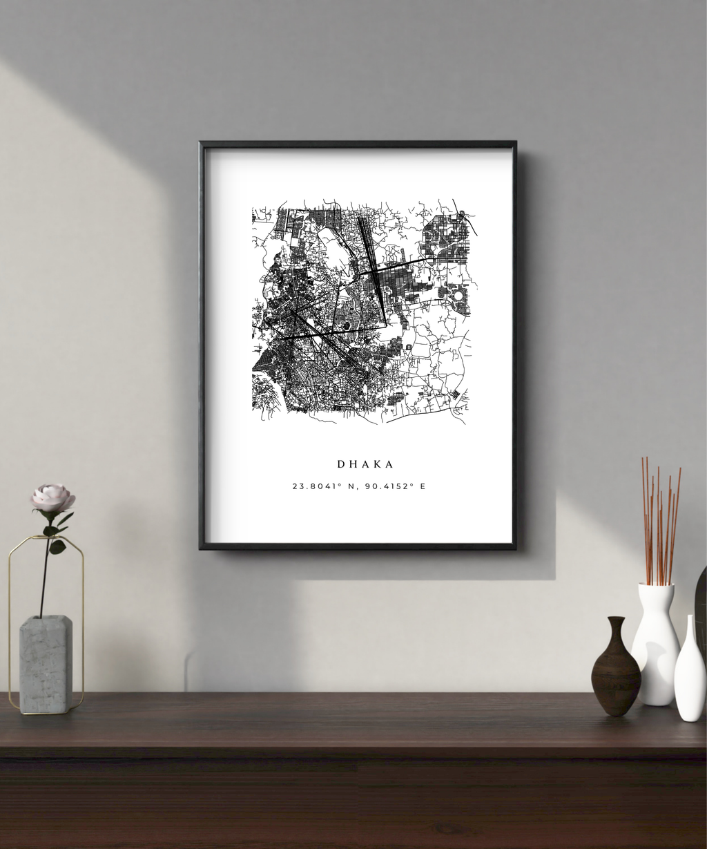 Framed Dhaka City Map Art