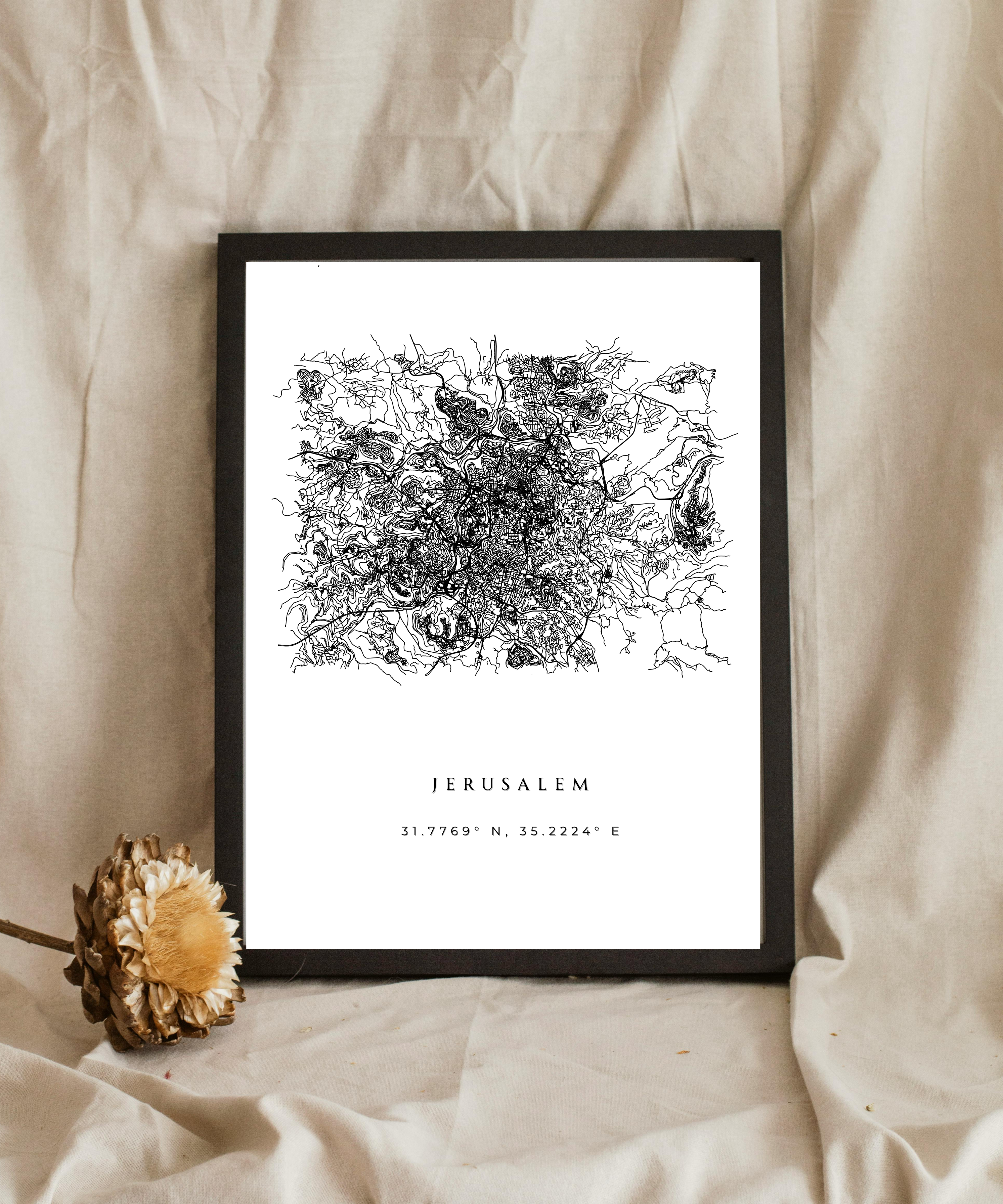 Framed Jerusalem City Map Art